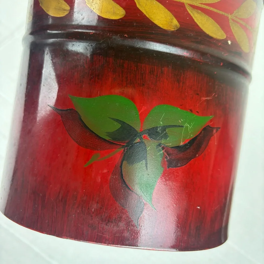 Vintage toile hand-painted tin oval box-signed-grape design